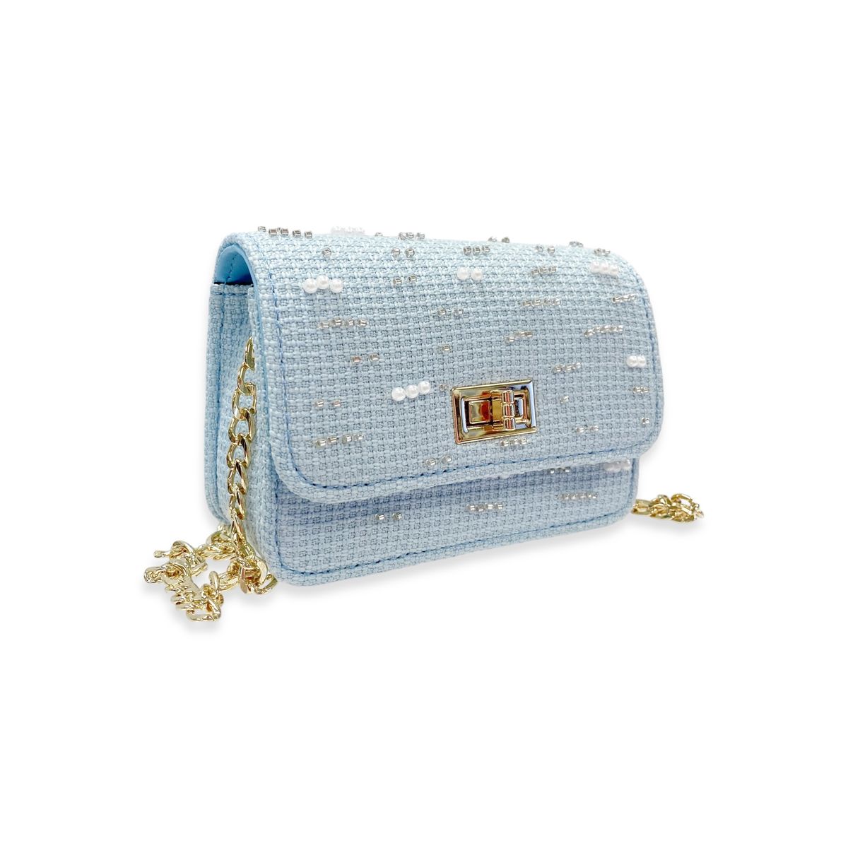 Embellished Tweed Purse, Blue