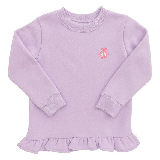 Lavender Ruffle Sweatshirt, Ballet Slippers