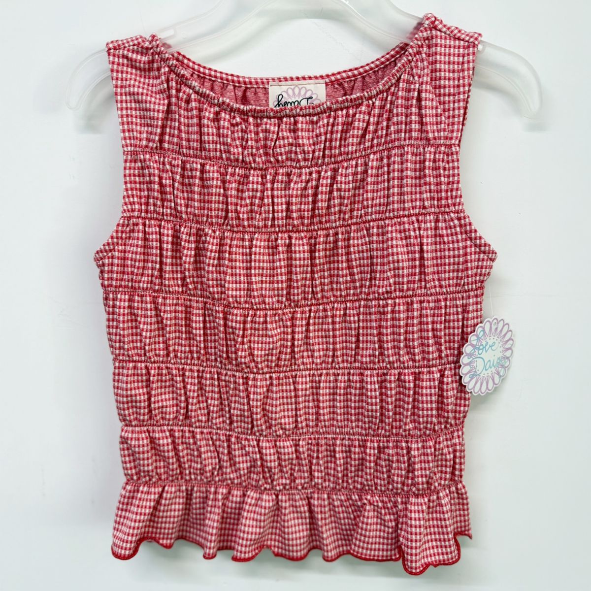Red and White Gingham Smocked Tank