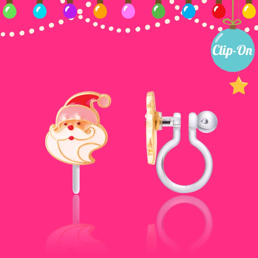 Holly Jolly Santa Clip On Earrings,
