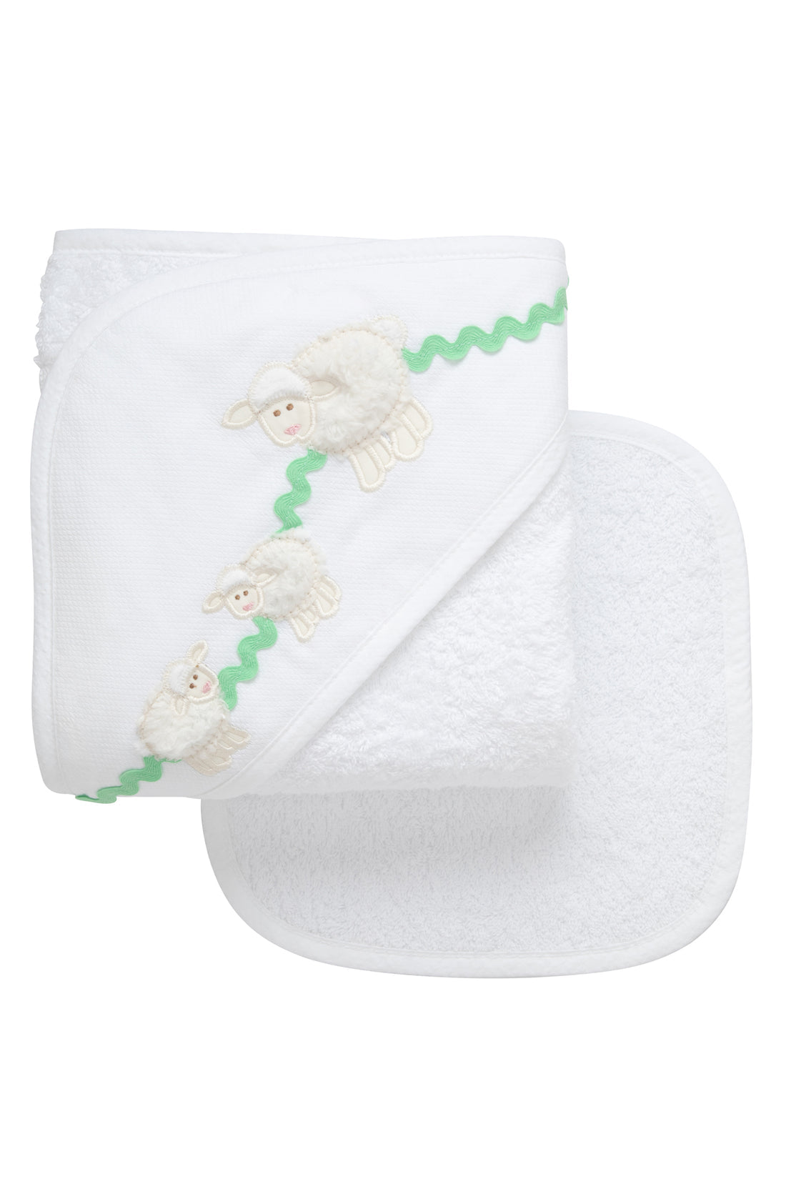 Lamb Baby Hooded Towel & Washcloth Set, White