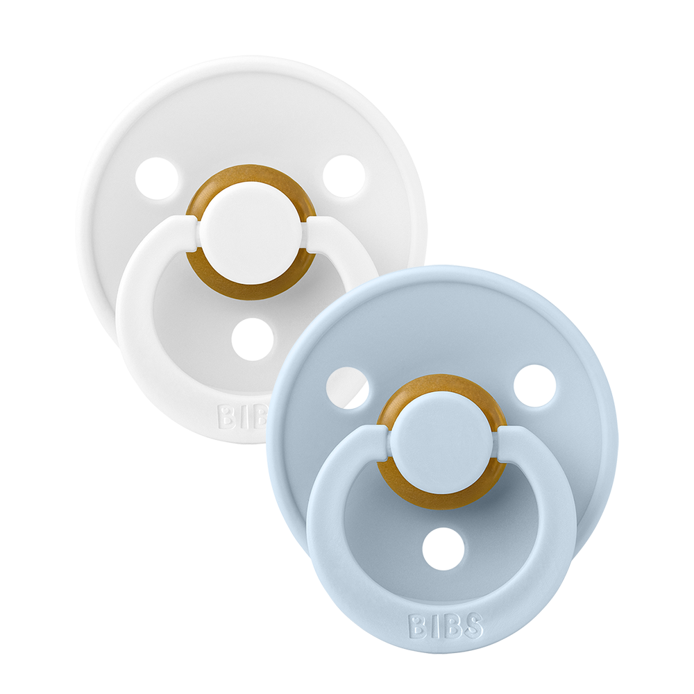 BIBS Colour 2 Pack Pacifiers - White/Baby Blue