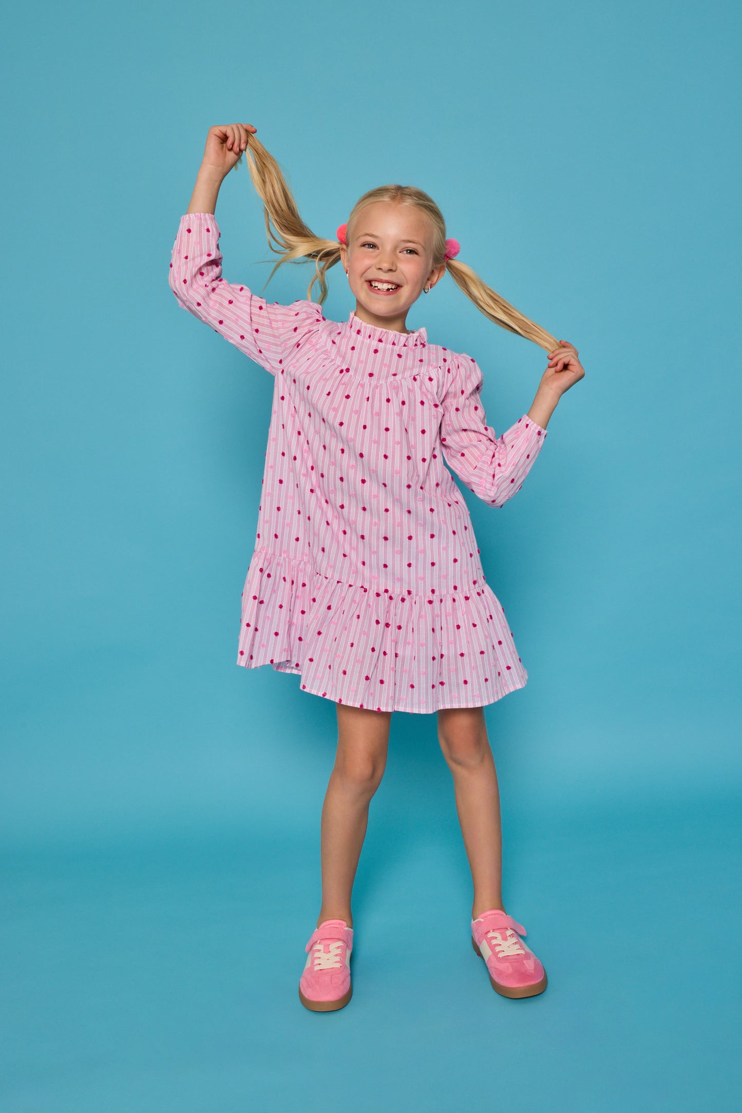 Jody Dress, Magenta Clip Dot Stripe