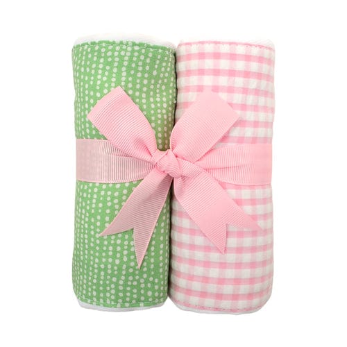 Set of 2 Burp Cloths, Green Dot & Pink Check