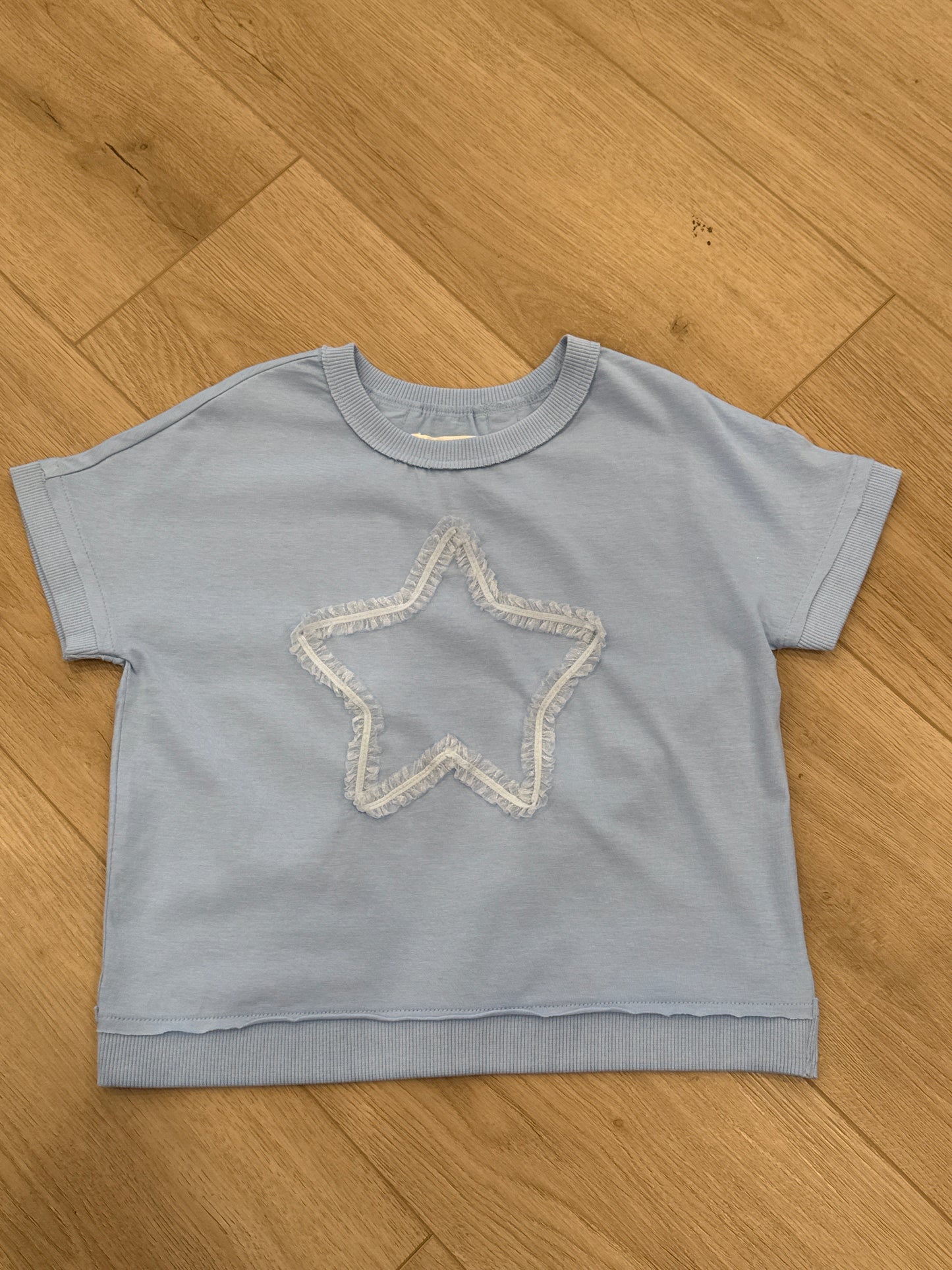 Star Ribbon Top w Crossed Back, Clear Sky