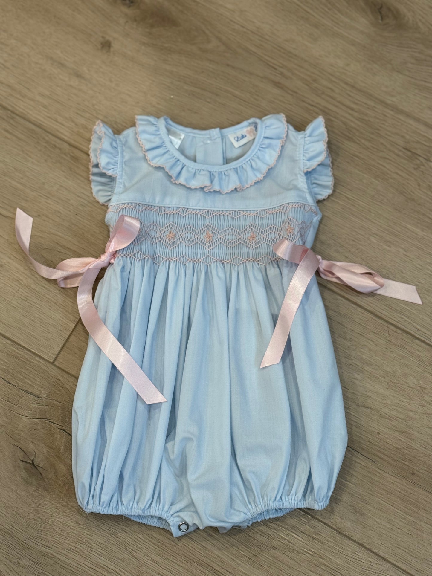 Blue Smocked Ruffle Collar Bubble