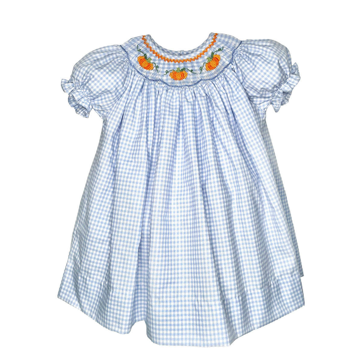 Blue Gingham Smocked Pumpkin Dress