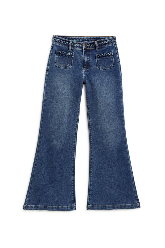 Mid-Rise Braided Patch Loose Flare Jeans