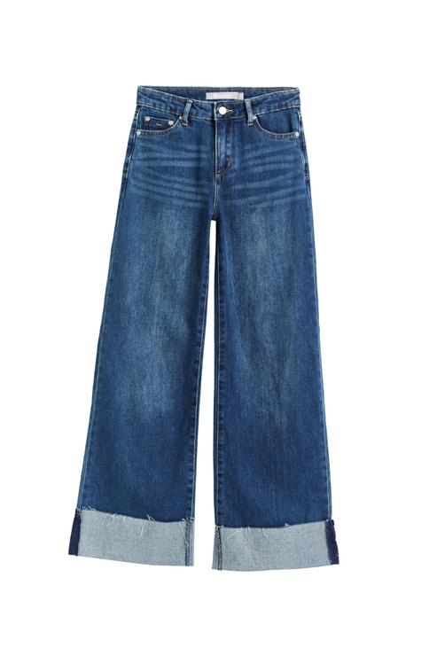 Wide Leg Jeans with Cuff, Indigo