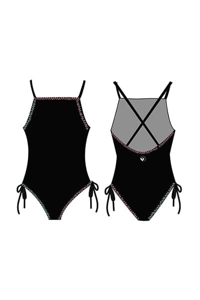 One-Piece Swimsuit with Embroidery Trim - Black