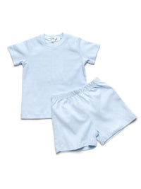 Short Sleeve Pima Mini-Stripe Short Set - Blue