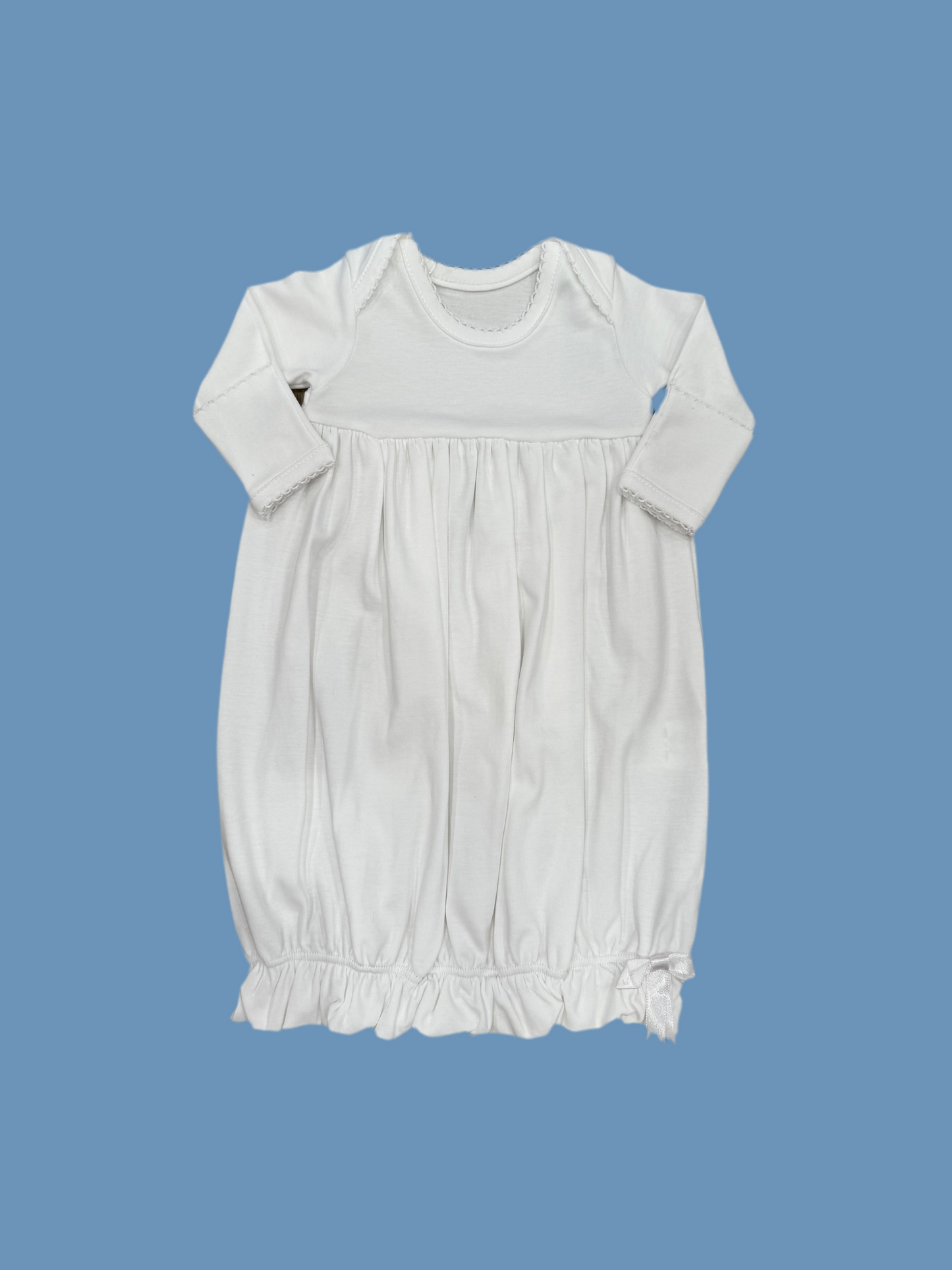 White Lap Shoulder Gown with White Picot Trim