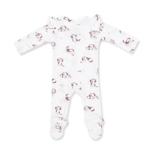 Explorer Puppy Pink, 2 Way Ruffle Sleeve Zipper Footie