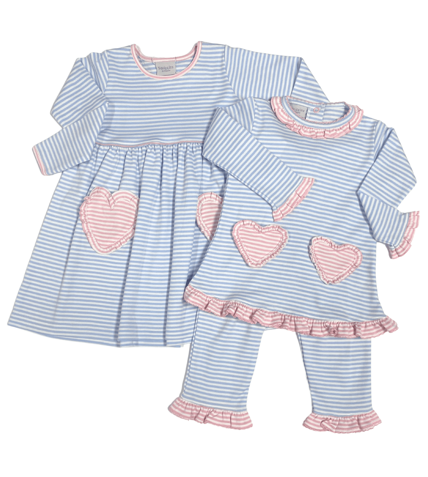 Light Blue Stripe Popover Dress with Heart Pockets