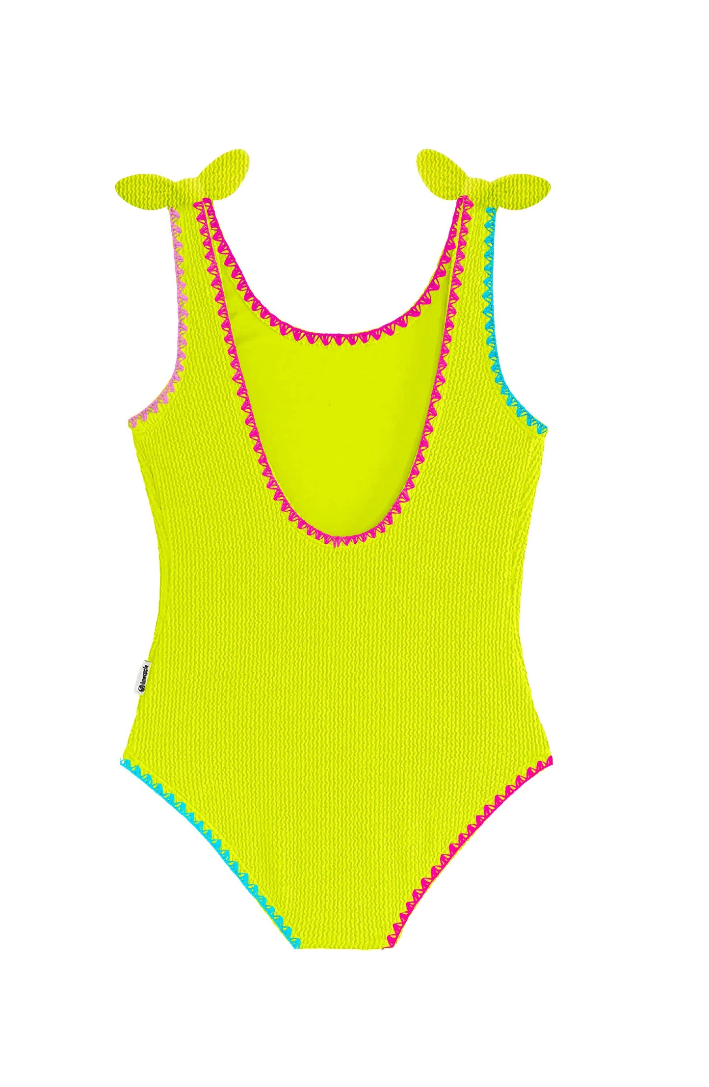 Kaya Crinkle Bow Tie One Piece - Embroidered Lime