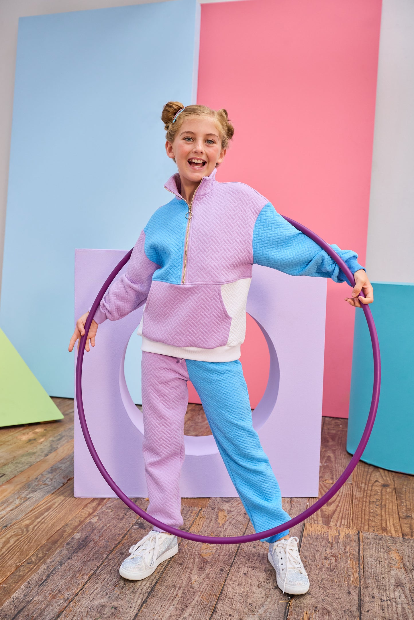 Color Block Jogger, Lavender & Blue Quilted Trellis
