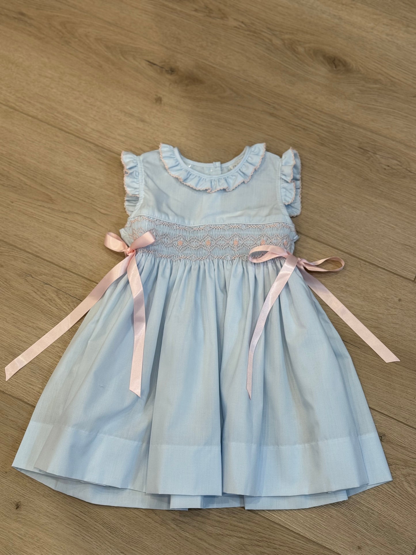 Blue Smocked Ruffle Collar Dress
