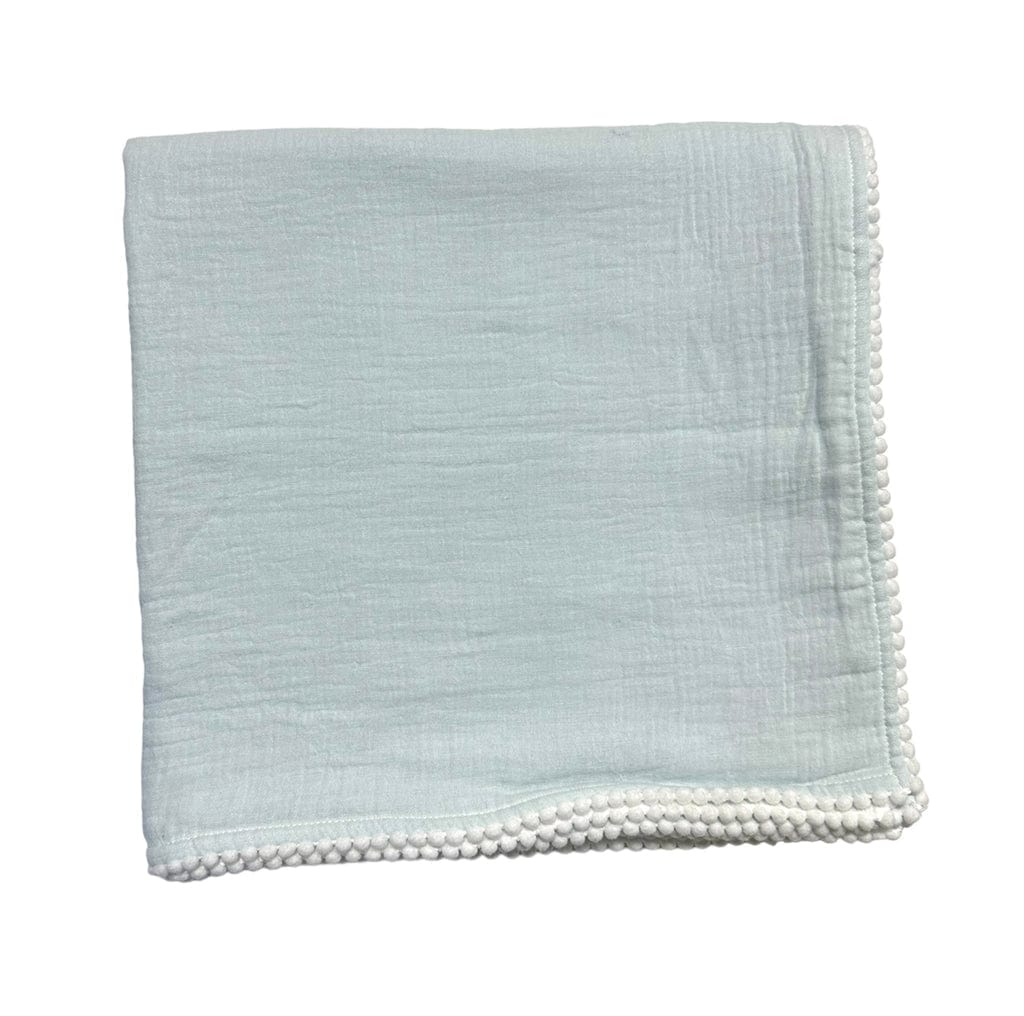 Swaddle Blanket with Pompom Edge - Blue