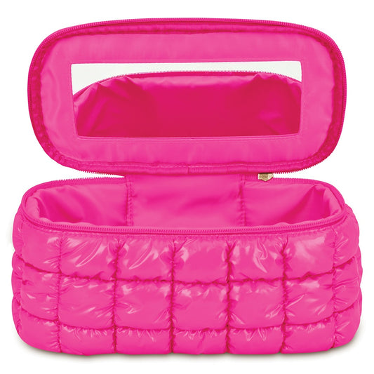 Shiny Puffer Cosmetic Case, Hot Pink