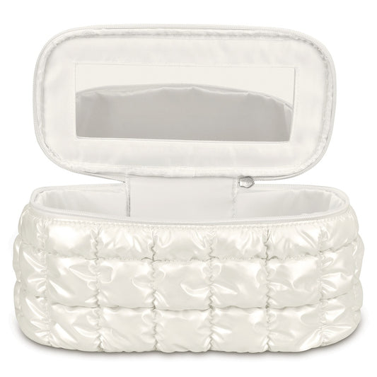 Shiny Puffer Cosmetic Case, Pearl White