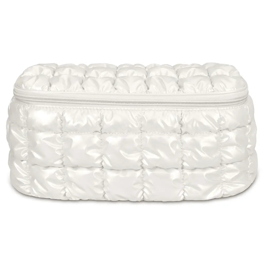 Shiny Puffer Cosmetic Case, Pearl White