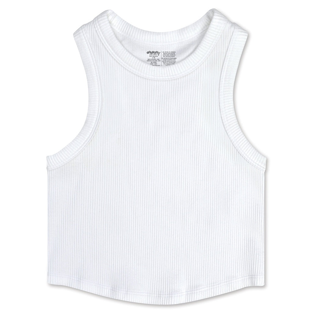 White Cropped Ribbed Racerback Tank Top