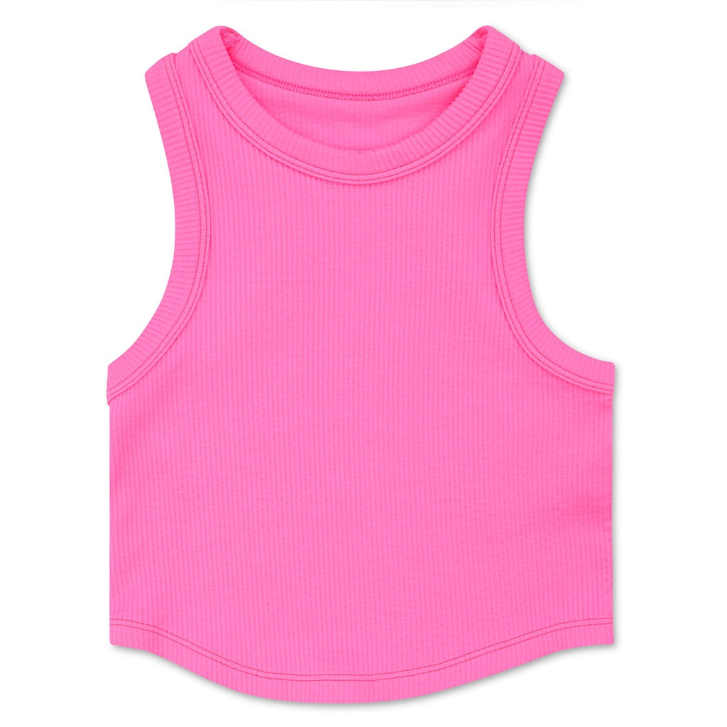 Bright Pink Cropped Racerback Tank Top
