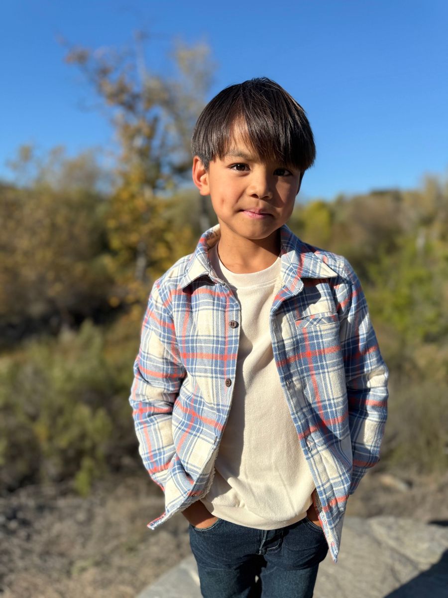 Adventurer Sherpa Lined Shacket, Blue/Pumpkin Plaid