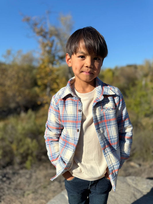 Adventurer Sherpa Lined Shacket, Blue/Pumpkin Plaid