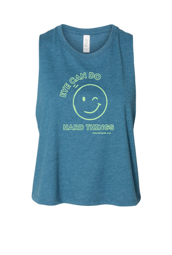 Eye Can Do Hard Things Tank, Heather Deep Blue