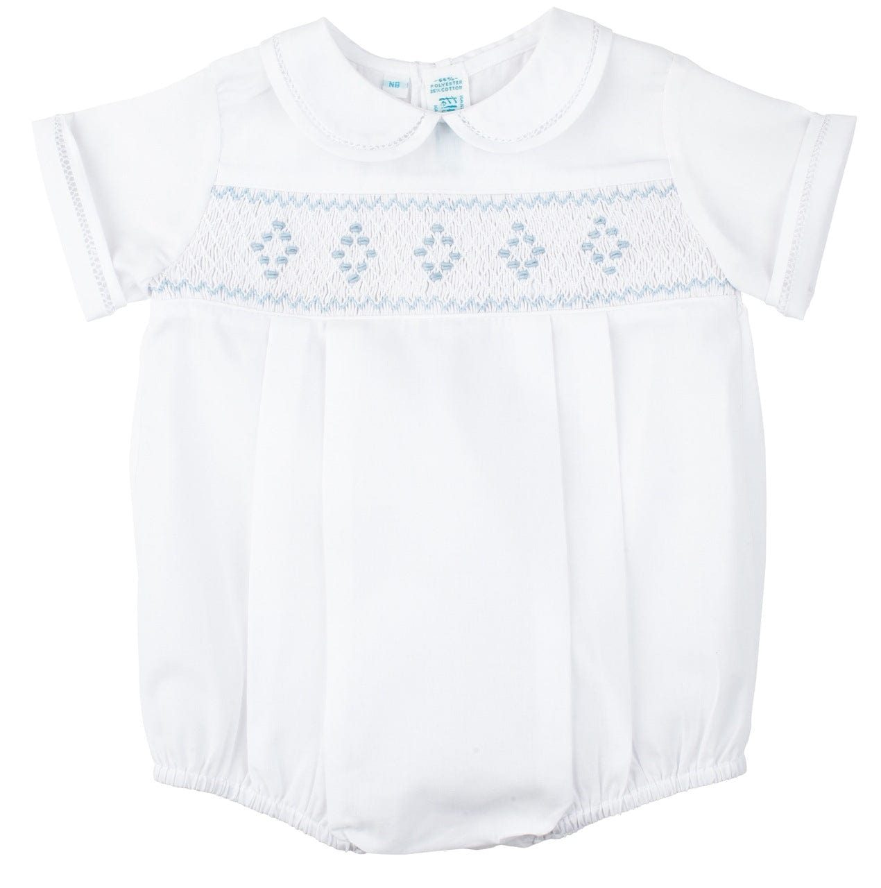 White/Blue Geometric Diamond Smocking Bubble
