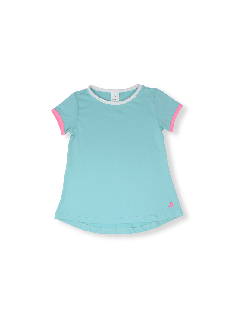 Bridget Basic Tee, Turquoise, Pink, & White