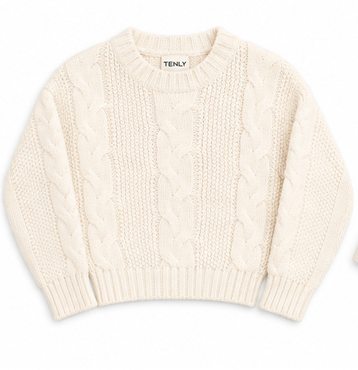 Braided Cable Jumper Sweater, Cream