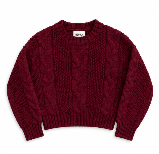 Braided Cable Jumper Sweater, Cherry