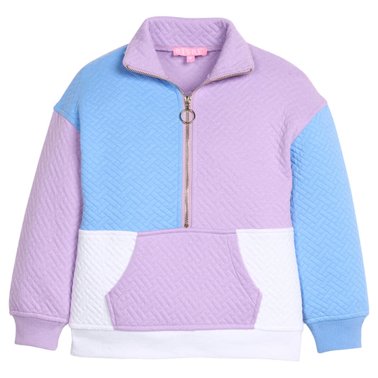 Color Block Pullover, Lavender & Blue Quilted Trellis