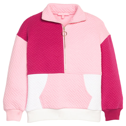 Color Block Pullover, Pink & Cranberry Quilted Trellis