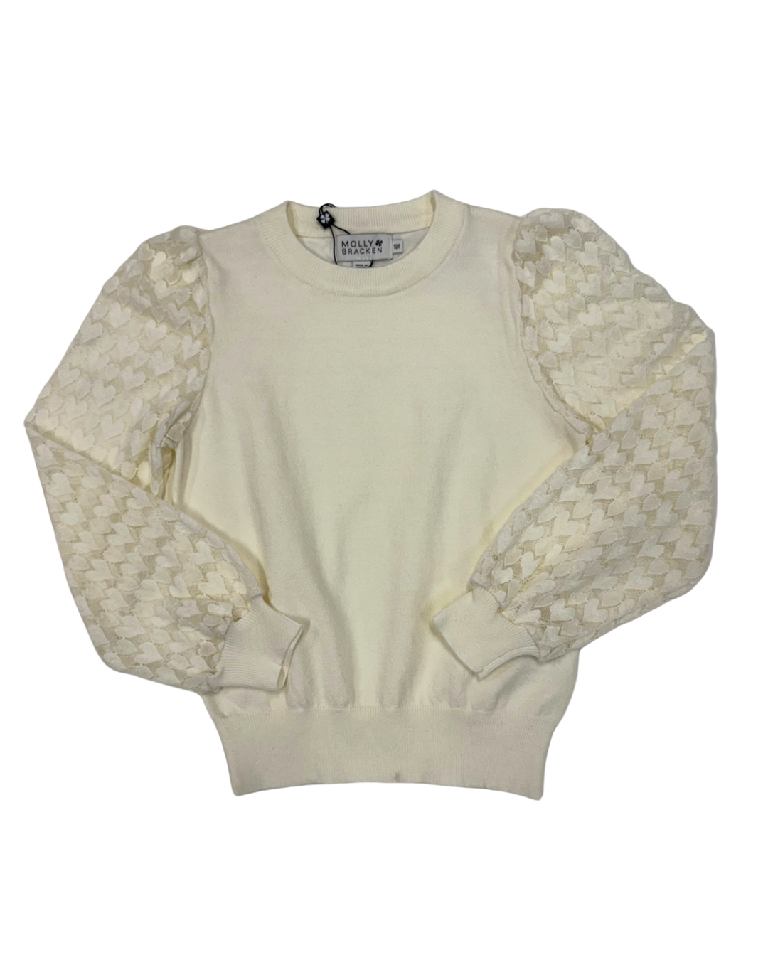 Off White Sweater with Heart Sleeve Detail