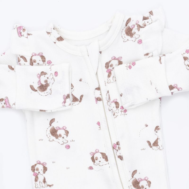 Explorer Puppy Pink, 2 Way Ruffle Sleeve Zipper Footie