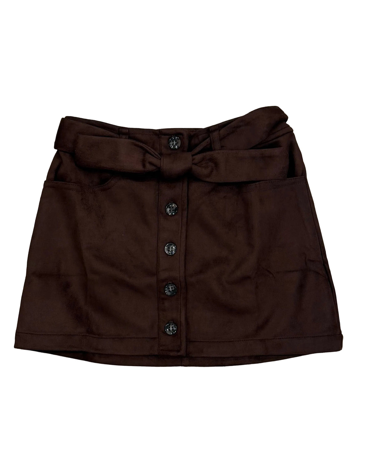 Suede Button-Down Bow Skirt, Chocolate Lava