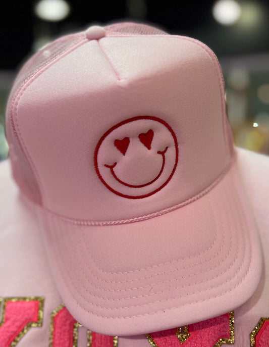 Pink Heart Smiley Trucker Hat