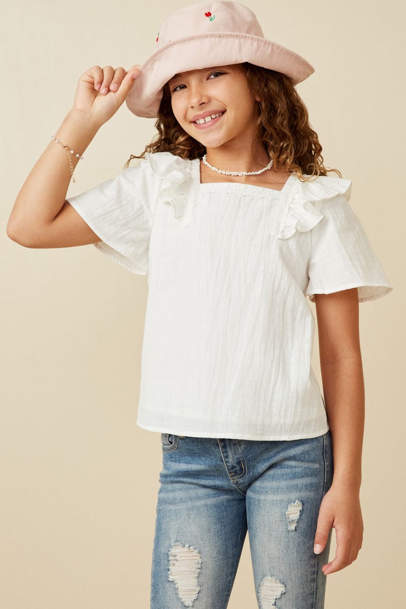White Wide Ruffle Detail Top