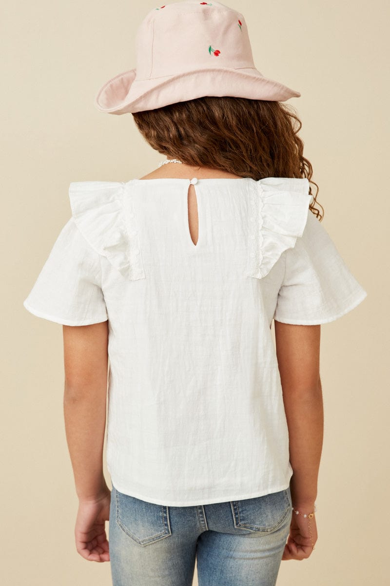 White Wide Ruffle Detail Top