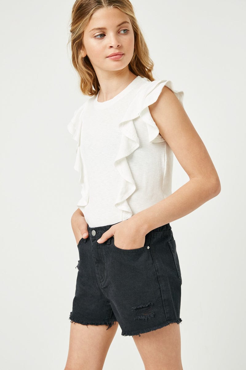 Layered Ruffle Knit Top, White