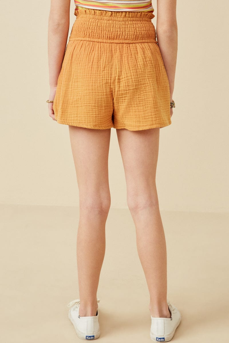Textured Smocked Short - Apricot