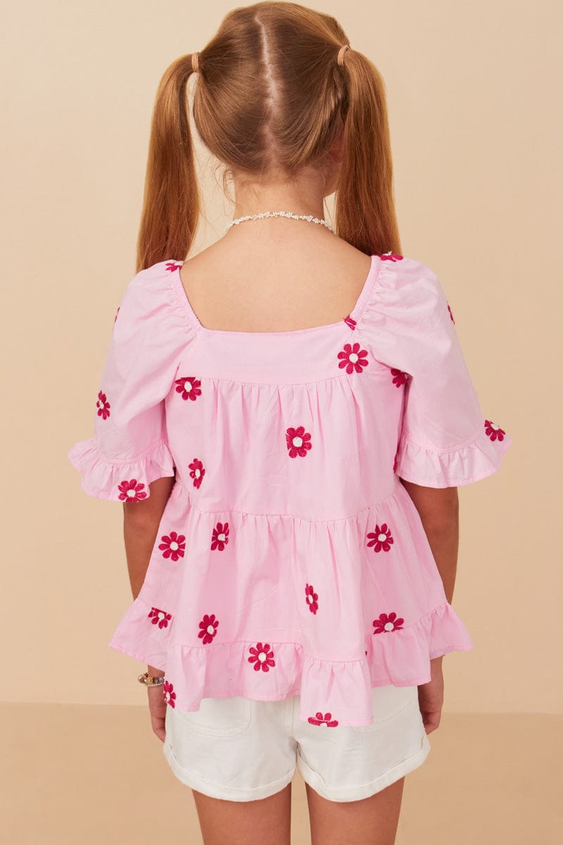 Embroidered Daisy Top, Pink