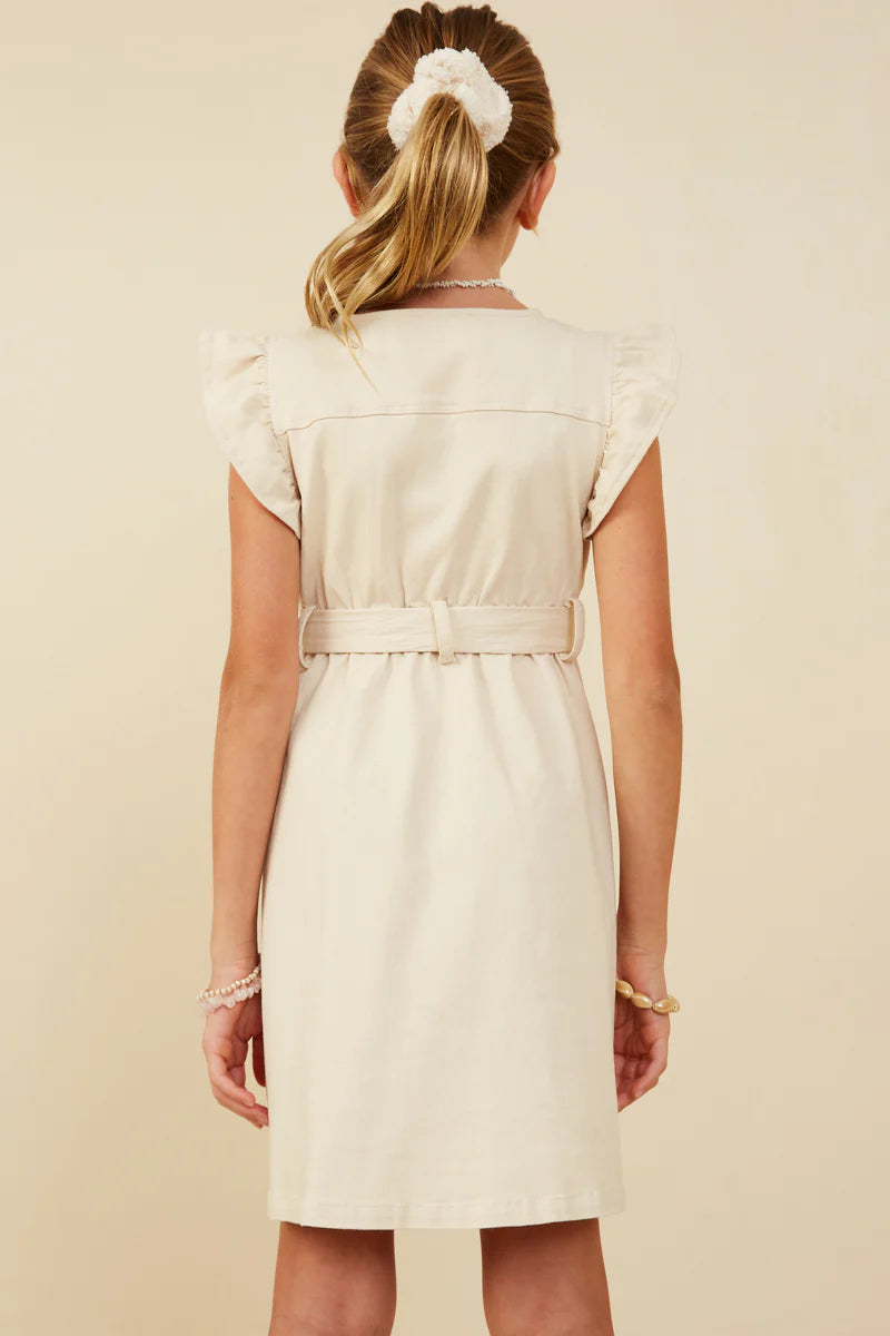 Flutter Sleeve Tie Waist Dress