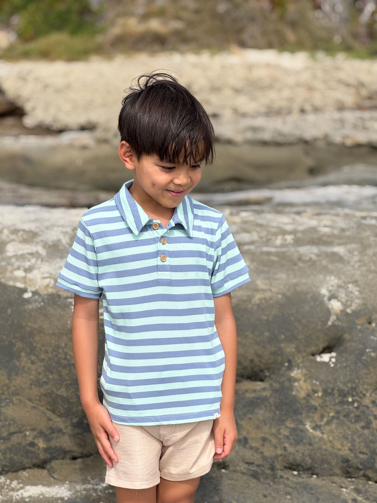 Shipping Polo, Pale Chambray/Blue Stripe