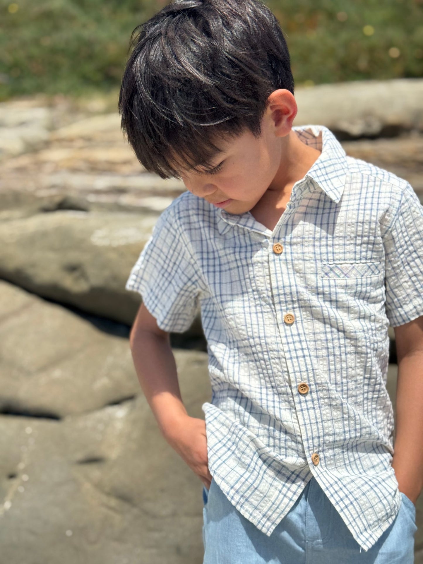 Newport Shirt, Chambray/Cream Plaid