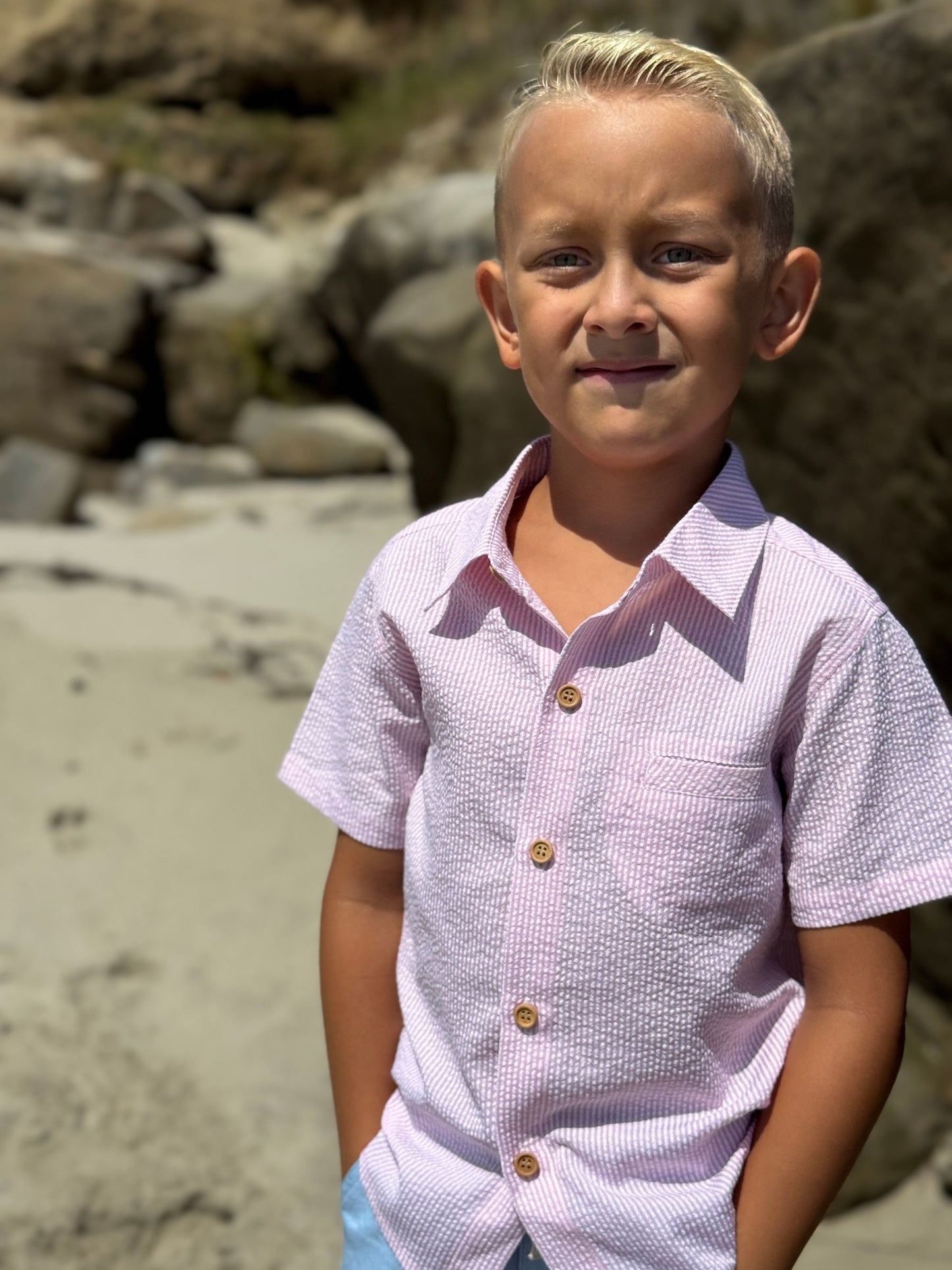 Newport Woven Shirt, Pink Seersucker