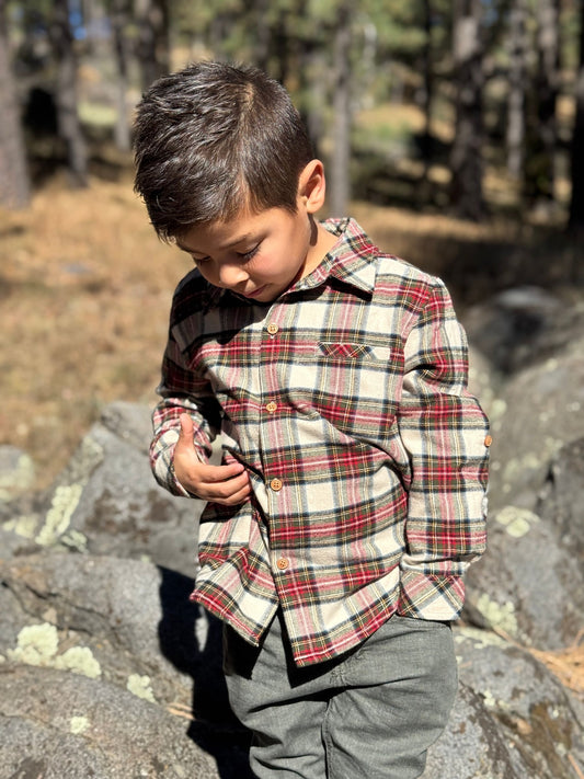 Atwood Woven Shirt, Cream/Green Plaid